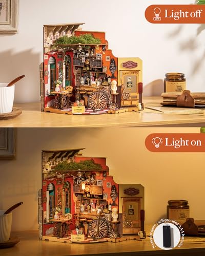 ROBOTIME DIY Miniature House Kit, Mini Diorama House for Adults, Wooden Furniture Kit with LED, Tiny House Dollhouse Building Kits for Halloween/Christmas/Birthday Gifts - color: Cheers Bar & Dining