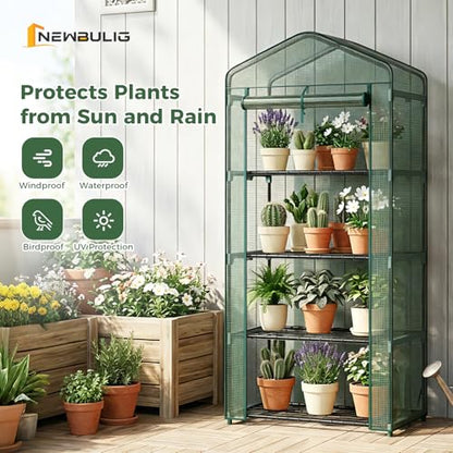 NEWBULIG 27"x19"x63" Mini Greenhouse, with Durable Zipper Door 4 Tier