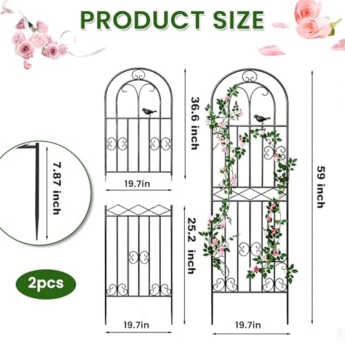 2 Pack 59"x19.7" Metal Gardon Trellis for Climbing Plants Flowers Outdoor, - size: 2P: 59" H x 19.7" W