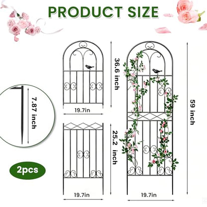 2 Pack 59"x19.7" Metal Gardon Trellis for Climbing Plants Flowers Outdoor, - size: 2P: 59" H x 19.7" W