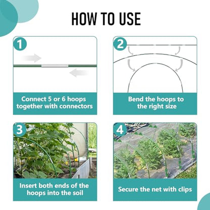 Garden Hoops for Raised Beds 60 Pcs, 10 Sets of 8FT Long Greenhouse Hoops Grow Tunnel Rust-Free Fiberglass Support Hoops Frame for Garden Netting Fabric Shade Cloth Row Cover (60 PCS) - size: 60 PCS
