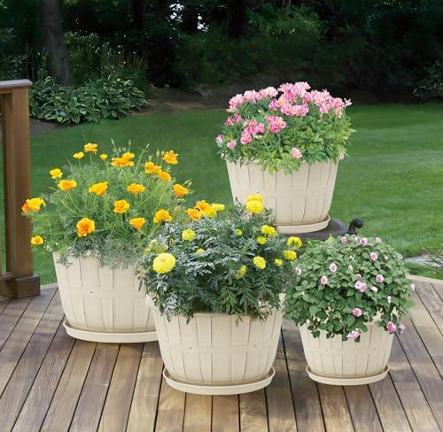 Quarut Plant Planters Pots Set of 4 Pack 16 Inch，Large Plastic Flower Pot - color: Beige, size: 16 inch-4 pack