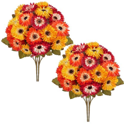 Fall Cemetery Flowers for Graves, 4Pcs 56 Heads Colorful Faux Mums - color: Colorful-4pcs