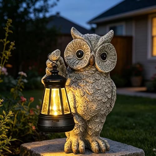 Solar Owl Garden Statue with LED Lantern, Waterproof Outdoor Resin Figurine (Grey Owl) - color: Owl1