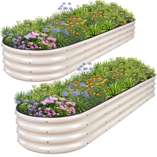 1MORE Galvanized Raised Garden Bed Outdoor,Planter Bed 8x2x1ft,White,2-Pk - color: White, size: 8×2×1ft（2pcs）