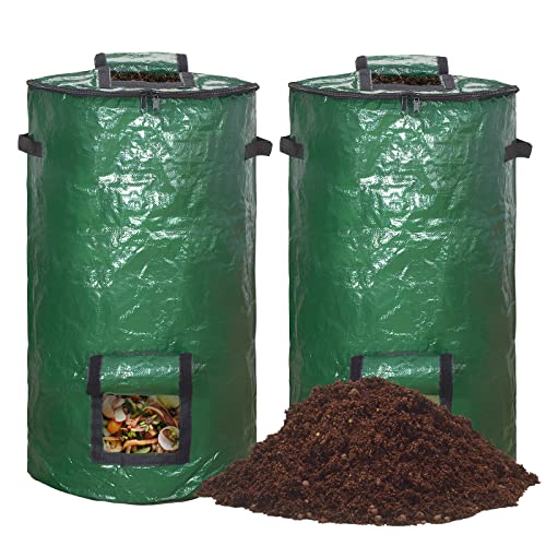 MyLifeUNIT Compost Bins Outdoor, Composting Bin for Outside Garden, Reusable Garden Yard Waste Bag, 34 Gallons (2 Pack, Green) - color: Green