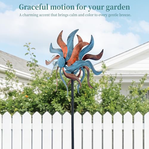 Copper & Teal Willow 360° Metal Wind Spinners Outdoor, 53" H - color: Copper & Teal 54*12 Inch