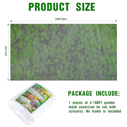 Woanger 4 X 100 Ft White Garden Bug Netting Ultra Fine Mesh for Plants - size: 4 x 100 ft