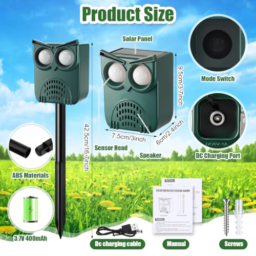 2 Pack Solar Motion Sensor Security Alarm, Outdoor Animal Deterrent