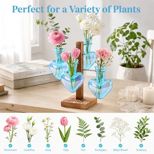 Nacome Plant Terrarium Propagation Stations: Blue Vase with Wooden Stand - color: Blue