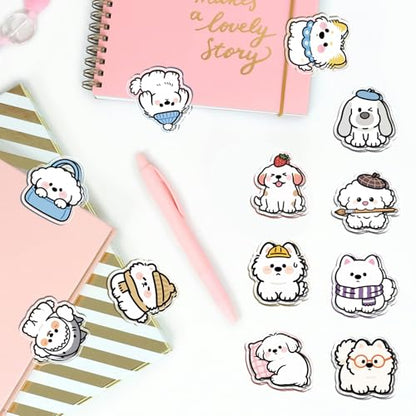 MAYJOYDIY 24Pcs 12 Styles Funny Dog Shaped Acrylic Chip Clips Little White Dog Bag Sealer Sealing Closures Cute Animal Bag Clips for Food Storage Airtight Seal Grip - color: Dog