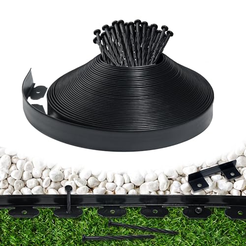 Landscape Edging Border 100 FT 2 Inch Tall with 180 Spikes, Plastic Edging for Landscaping, Garden Edging Border, Flower Bed, Paver and Lawn Edging Border, Black - color: Black, style: 2Inchx100FT
