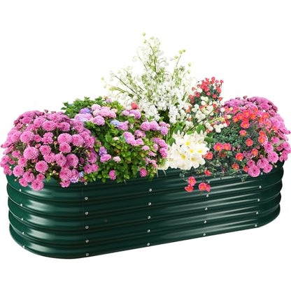 TBMLC Oval Green Galvanized Planter Box, Metal Raised Garden Bed 5X2X1.4 FT - color: Dark Green, size: 5X2X1.4 FT
