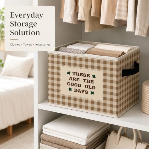 Good Old Days Storage Basket, Brown Plaid Fabric Bin - color: 16 Color