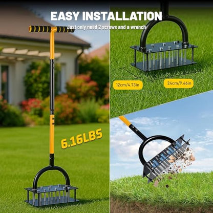 Lawn Aerator Tool with 16 Steel Spikes, Grass Aerator Lawn Tools with Spring-Loaded Design & Adjustable T-Handle, Pre-Assembled Hand Aerator Lawn Tool for Lawn, Courtyard and Garden - size: M -16 Spikes