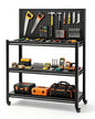 Pterying 52" Mobile Garage Work Bench Table, Lockable Wheels, Pegboard
