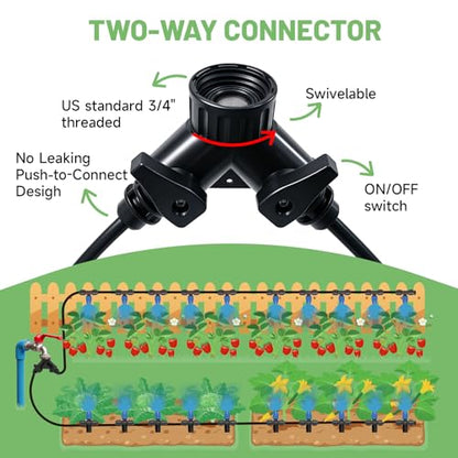 Riboud 110FT Drip Irrigation Kit, Quick-Connect Garden Watering System with 20 Adjustable Misting Nozzles for Garden Greenhouse, Hanging Plants, Raised Beds - size: 110FT