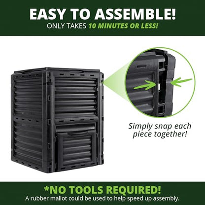 Simply Bio Garden Compost Bin from BPA-Free Material - 80 Gallon (300 L) Large Outdoor Compost Bin, Easy Assembly, Lightweight, Fast Soil Creation, Black - size: 80-Gallon