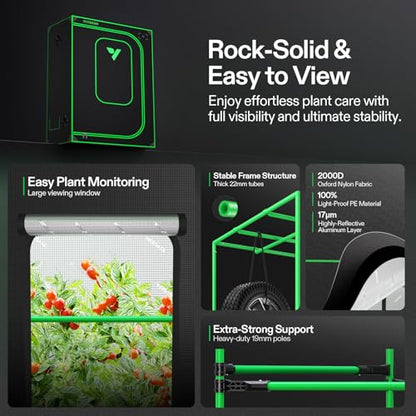 VIVOSUN 2x4 Smart PRO Grow Tent Kit with 2-in-1 Tunable 200W Spectrum LED - size: Plus 48"x24"x72"