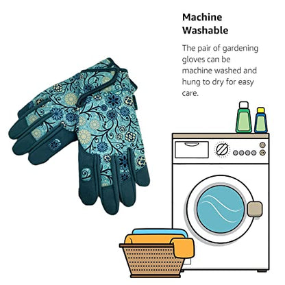 Cute Pattern Gardening Gloves,Thornproof Garden Glove,Gardener Gift - color: 2 Pairs Per Pack-lake Blue, size: Large
