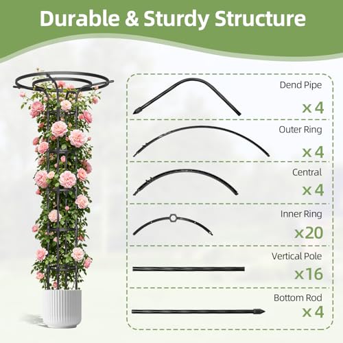 Garden Trellis for Climbing Plants Outdoor,84.6" Tall Umbrella Trellis - color: 6 Floors/Black