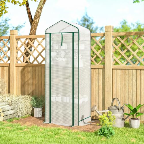 Outsunny 5 Tier Mini Greenhouse w/ Screen Roof 27.6" x 19.7" x 75.6" White - color: White, size: 5 Tier