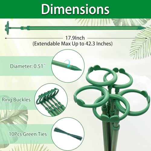 Extendable Plant Stakes,Length Scalable From17.9to42.3IN Plant SupportStake - size: 42.3Inches 5Pack