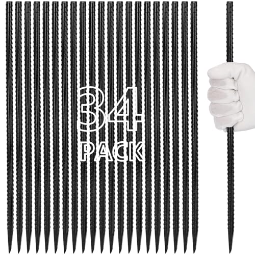 Besitu 16 inches Rebar Stakes Heavy Duty (34-Pack) Metal Spikes for Concrete Timber, Garden Plant, Straight Steel Stakes for Tent, 3/8" Thickness Ground Anchors with Chisel Point End, Black - color: I Shape-Black, size: 16"x3/8"-34pcs