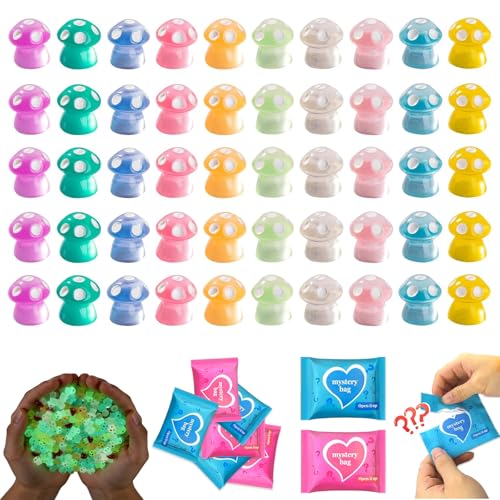 50PCS Glow in The Dark Mushroom Mini Figures Mystery Blind Bag, Luminous Resin Mini Mushroom Figurines Bulk, Cute Tiny Glow Toys, Fairy Garden Accessories, DIY Crafts, Party Favor Surprise Collectible - color: Mushroom