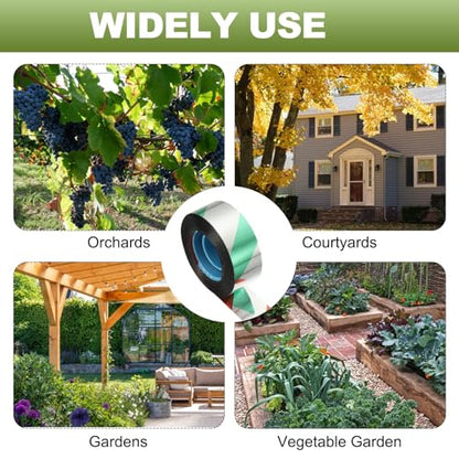 MECCANIXITY 328ft Long 1" Wide Green/Silver Dual Side Reflective Holographic Flash Bird Scare Tape Ribbon to Keep Birds Away, Hang Tie on Garden Farm Orchards Balcony Patio Yard Fence - color: Green Silver, size: 328ft x 0.94in