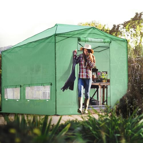 EAGLE PEAK 12x8 Easy Setup Pop Up Greenhouse, Support Pole, Clear/Green - color: Clear/Green, size: 12x8