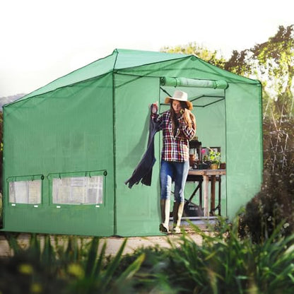 EAGLE PEAK 12x8 Easy Setup Pop Up Greenhouse, Support Pole, Clear/Green - color: Clear/Green, size: 12x8