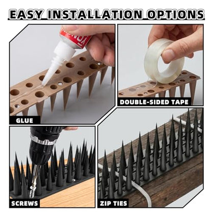 Bird Spikes, 9 Pack, 12.6 FT Total Coverage, Outdoor Bird Deterrent, Black - color: Black, size: 9 pack