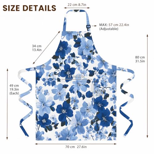 Kosseco Cute Aprons for Women with 1 pocket, Cooking Kitchen Baking Gardening Adjustable Waterproof Aprons for Women - color: Blue Flowers