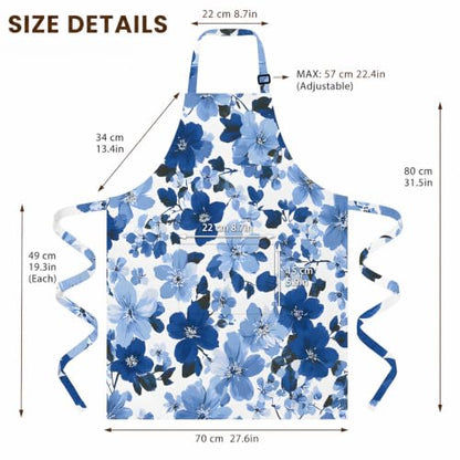 Kosseco Cute Aprons for Women with 1 pocket, Cooking Kitchen Baking Gardening Adjustable Waterproof Aprons for Women - color: Blue Flowers