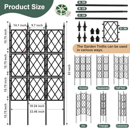 63 Inch Garden Trellis Support Fence Metal Lattice Climbing Frame Black - color: Black