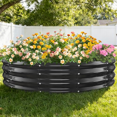 TBMLC 12" Tall Heavy-Duty 60" Diameter Round Steel Rised Garden Bed Black - color: Black, size: 60" Diameter X 12" Tall