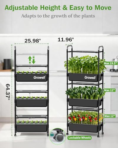 Growell 81 Pods Hydroponics Growing System Kit with Independent Water Pump - color: Black, size: 26" - 3 Tier (81 Pods)
