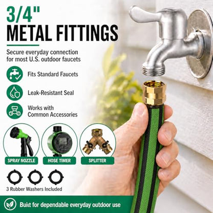100FT Non-Expandable Flat Garden Hose with 10 Function Nozzle,No-Kink,Green - color: Green, size: 100FT