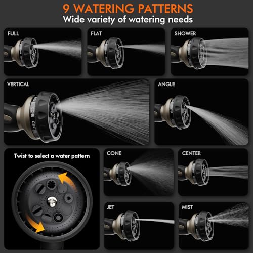 RESTMO Hose Nozzle Heavy Duty, Metal Water Hose Sprayer for Garden - color: Bronze, size: 9 Watering Patterns