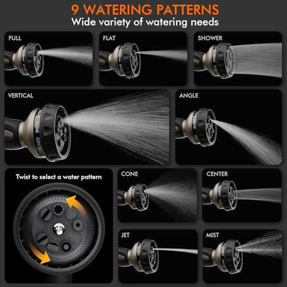 RESTMO Hose Nozzle Heavy Duty, Metal Water Hose Sprayer for Garden - color: Bronze, size: 9 Watering Patterns