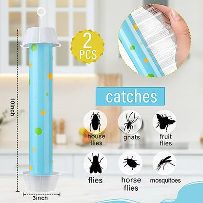 Qualirey 12 Pcs Sticky Fly Trap Fly Stick with Hook, Blue Polka Dots - style: Blue Polka Dots