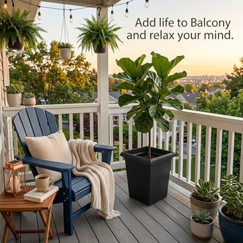 10 inch Heavy Duty Square Planters - 4 Pack Deep 13 inch Plastic Plant Pot - color: Black