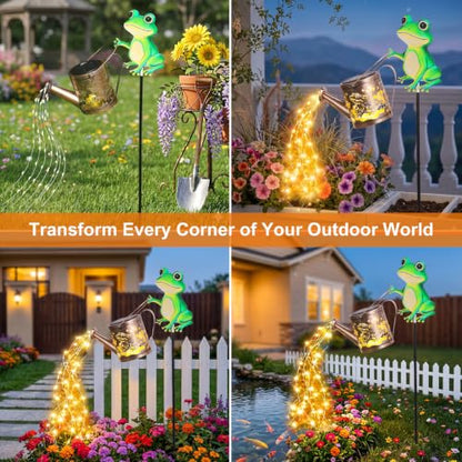 Solar Frog Watering Can Garden Stake Light, Outdoor Solar Decor Waterproof