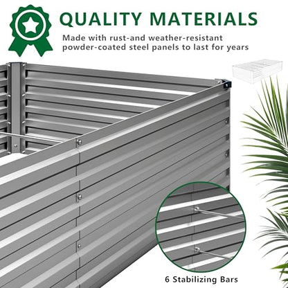 MGNO 8x4x1.5FT Galvanized Raised Garden Bed-Outdoor Planter Box for Vegetables-Metal Garden Bed,RRectangle Planting Box for Herb,Flower - size: 8x4x1.5FT, style: Sliver