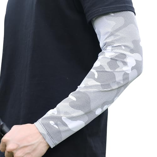 Arm Sleeves for Men, Loose Fit Non-Sticky, Cooling UV Sun Protection Arm Sleeves for Baseball Basketball Golf Hiking - color: Camouflage White, size: X-Large