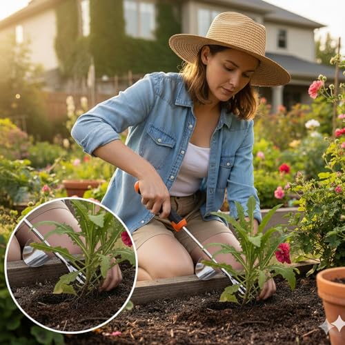 Weed Puller Tool, Portable Rubber-Handled Garden Tools, Four-Tined Weeding Tool, Uprooting Weeding Tools, Crevice Weeder, Yard Weed Tools and Weed Removal Tool (style2) - style: style2