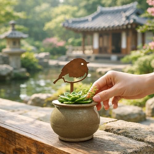 Chickadee Metal Garden Plant Stake for Flower Pots