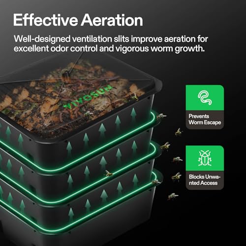 VIVOSUN 5-Layer Worm Compost Bin, 50L Worm Composter, Easy Setup Inclusive Worm Farm Kit for Recycling Food Waste - size: 5-Layer