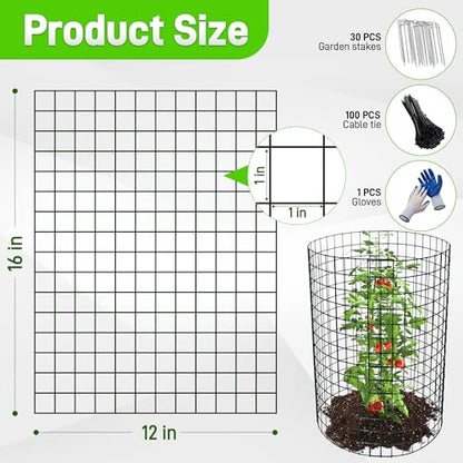 8 Pack 16x12 inch Plant Protector, Wire Garden Cages with Stakes & Ties - size: 24PCS-16"x 12"